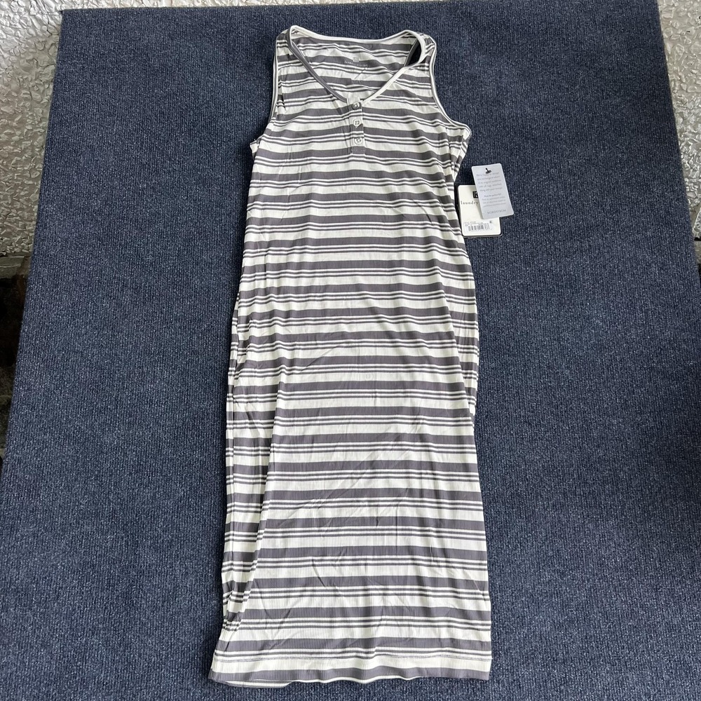 Laundry By Design Dress Womens Medium Gray Striped Henley Tank Bodycon Midi